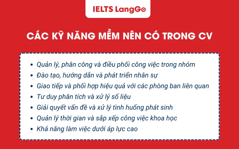 Các kỹ năng mềm nên có trong CV