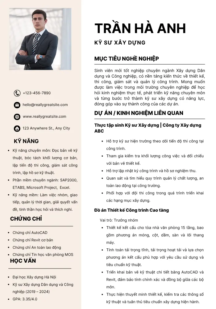 Mẫu CV ngành Xây dựng dành cho sinh viên mới ra trường