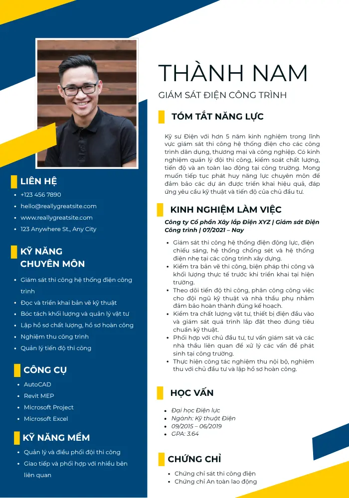 Mẫu CV giám sát điện công trình