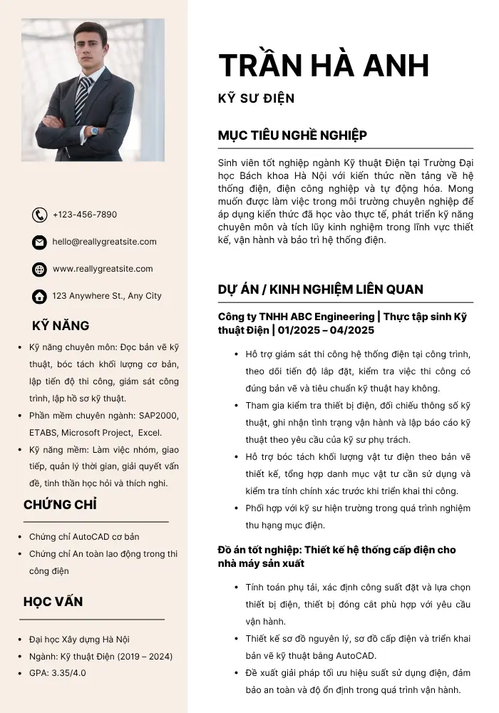 Mẫu CV kỹ sư điện mới ra trường