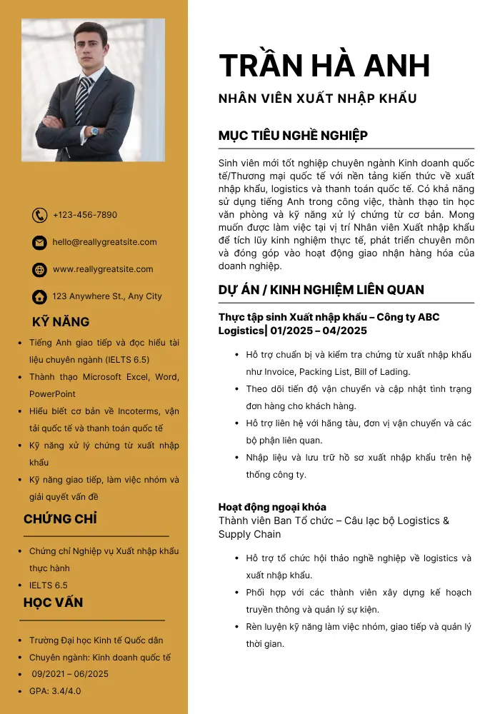 Mẫu CV nhân viên xuất nhập khẩu mới ra trường