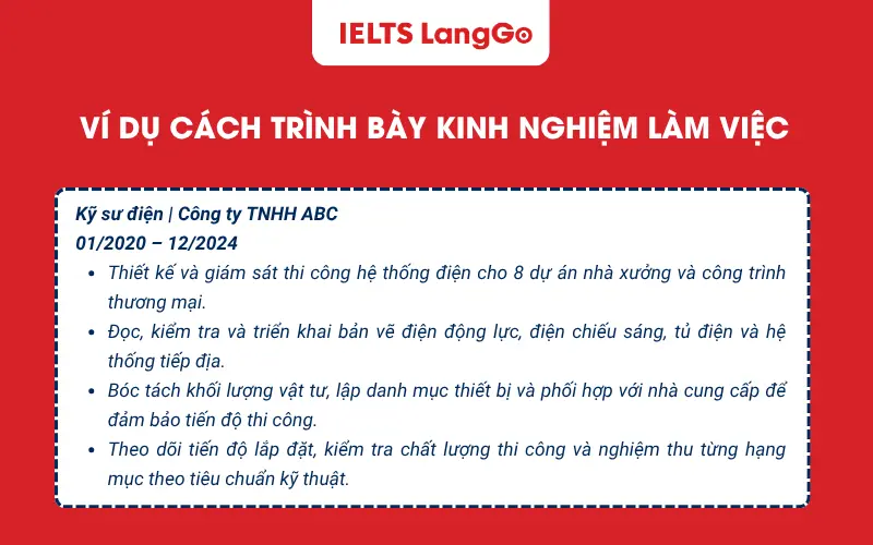 Ví dụ cách trình bày kinh nghiệm làm việc trong CV