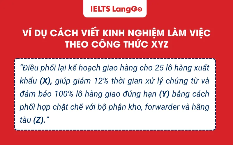 Ví dụ cách viết kinh nghiệm làm việc theo công thức XYZ