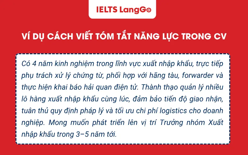 Ví dụ cách viết tóm tắt năng lực trong CV