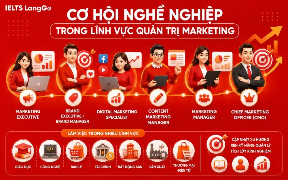 Lộ trình nghề nghiệp Marketing mở rộng cơ hội thăng tiến và phát triển lâu dài.