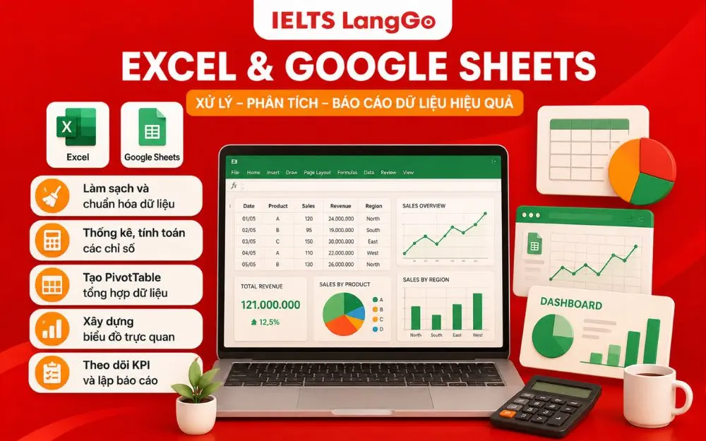 Excel và Google Sheets hỗ trợ phân tích dữ liệu, trực quan hóa và theo dõi KPI hiệu quả.