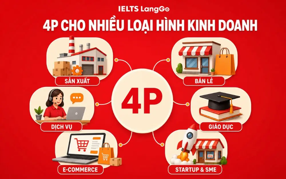 Mô hình 4P linh hoạt cho đa dạng loại hình kinh doanh.