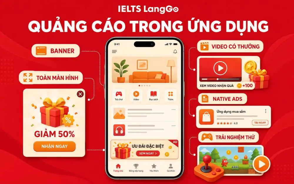 In-app Advertising tiếp cận người dùng qua nhiều định dạng quảng cáo.