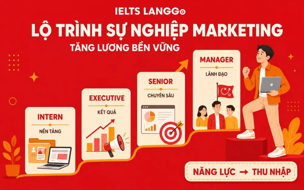Lộ trình Marketing tăng thu nhập bền vững theo từng cấp bậc.