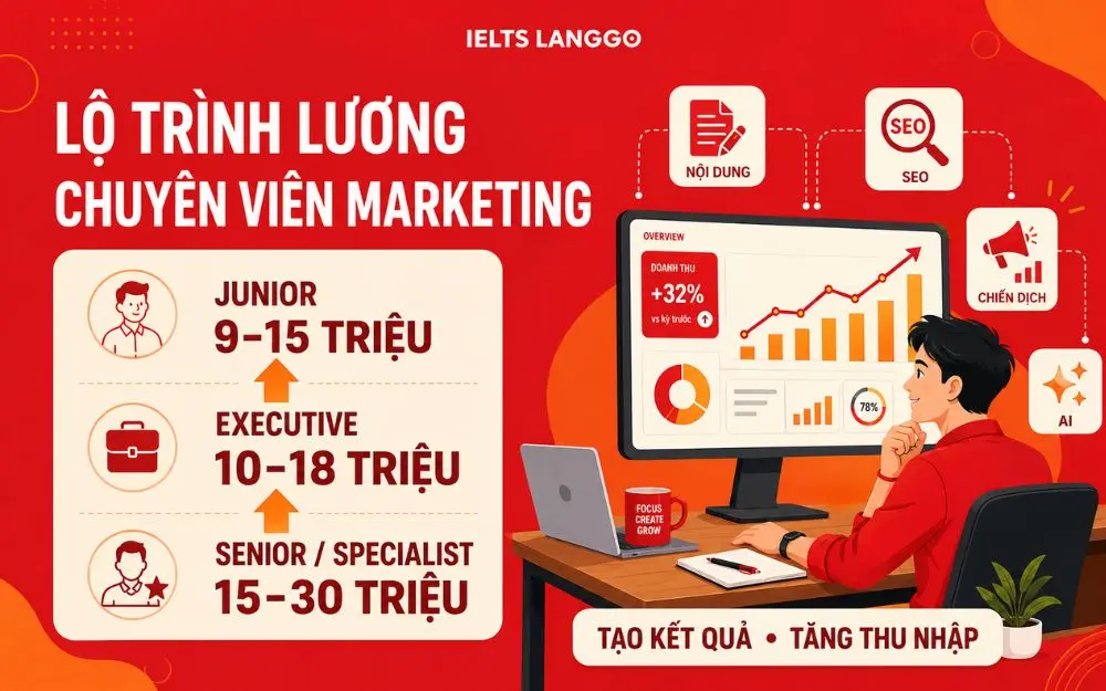 Lộ trình lương Marketing từ Junior đến Senior và Specialist.