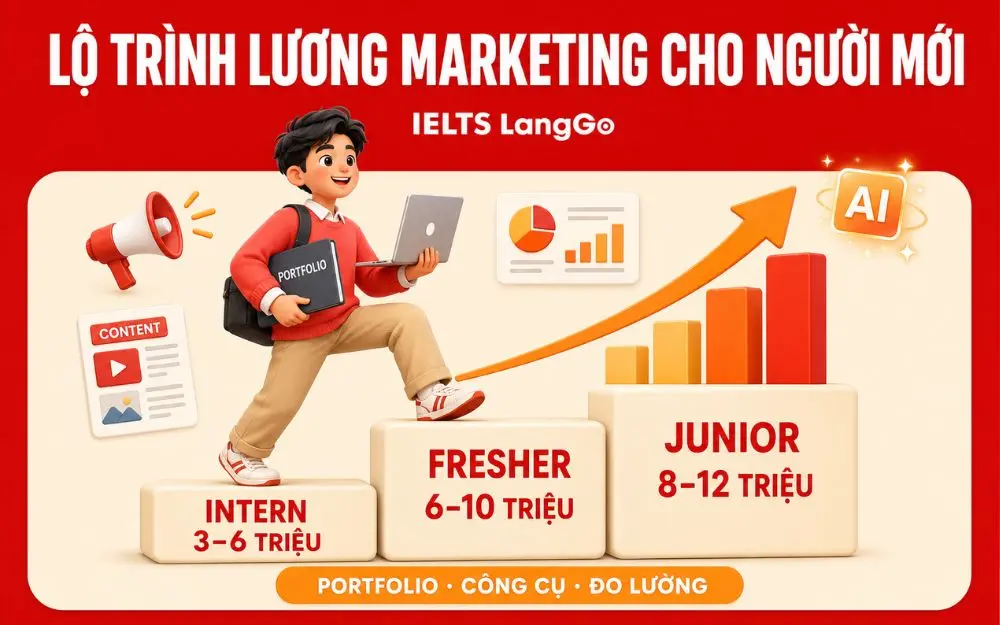 Lộ trình lương Marketing cho Intern, Fresher và Junior mới vào nghề.