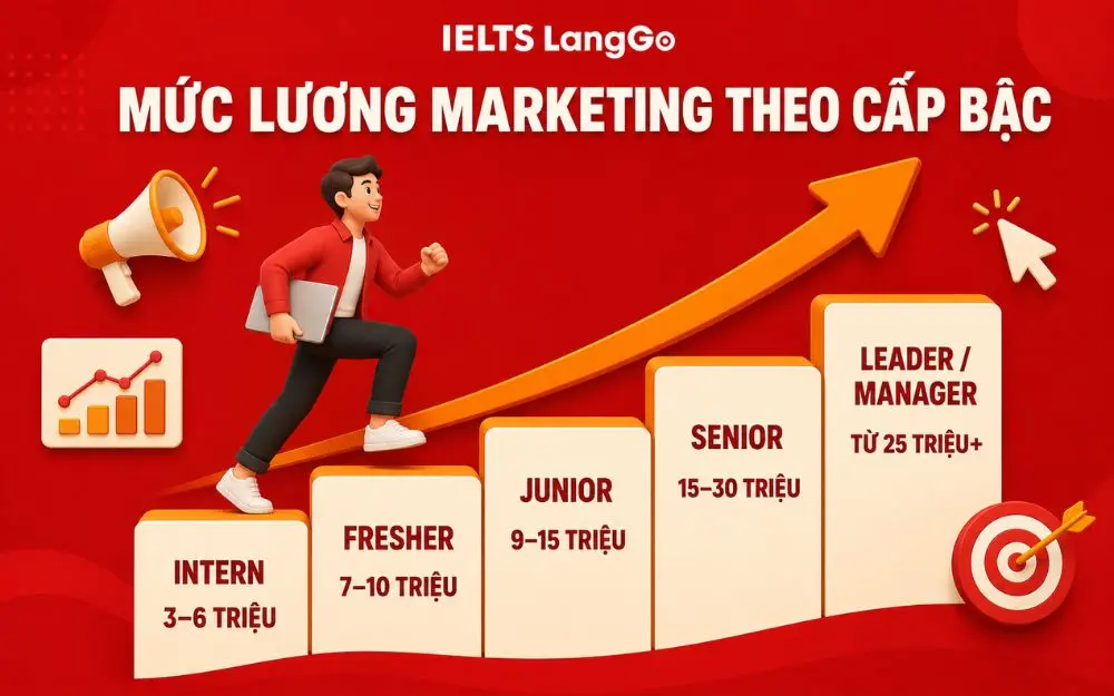 Mức lương Marketing tham khảo theo từng cấp bậc nghề nghiệp.