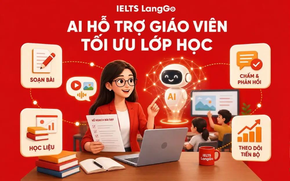 AI giúp giáo viên soạn bài, phản hồi nhanh và theo dõi tiến bộ học viên.