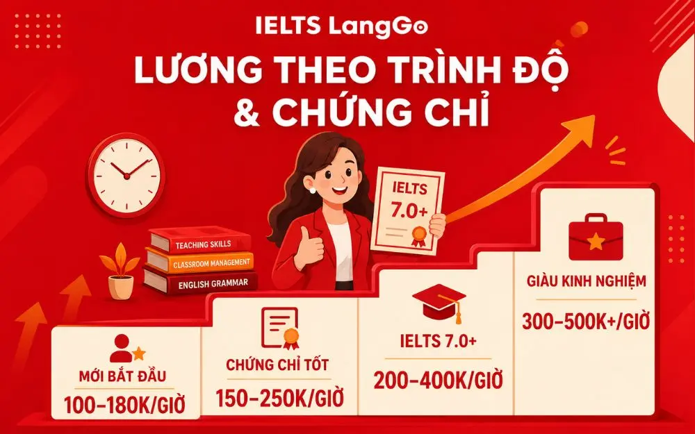 Chứng chỉ và kinh nghiệm quyết định mức lương giáo viên theo giờ.
