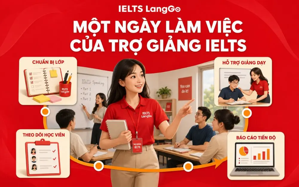 Trợ giảng IELTS hỗ trợ lớp học từ chuẩn bị đến báo cáo tiến độ.
