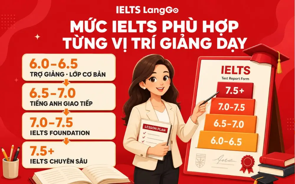 Mốc IELTS tham khảo cho từng vị trí giáo viên tiếng Anh.