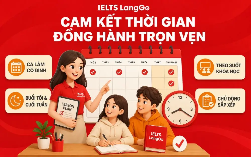 Lịch làm việc ổn định giúp trợ giảng IELTS đồng hành hiệu quả cùng lớp học.