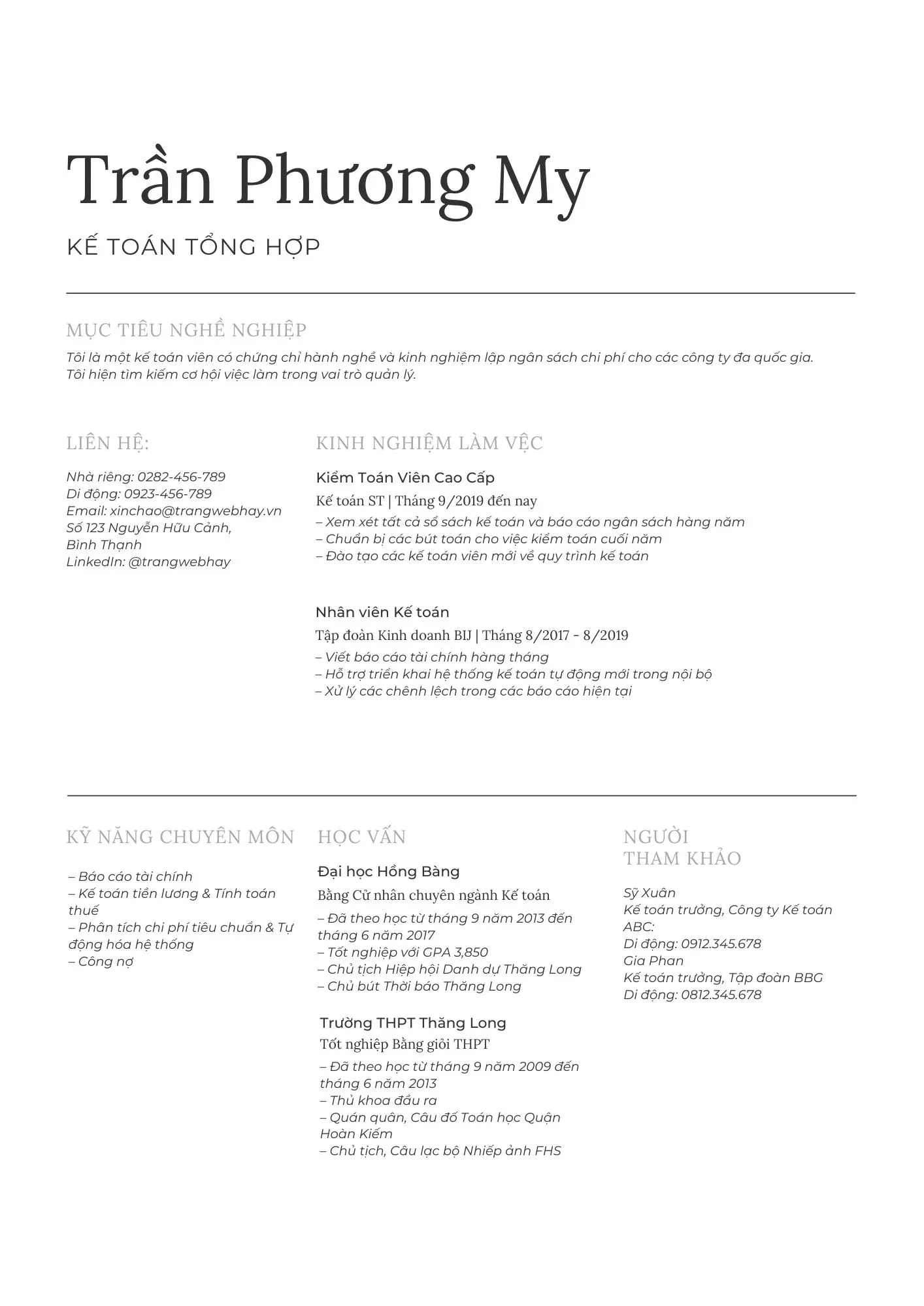 Mẫu CV kế toán tổng hợp chuẩn ATS