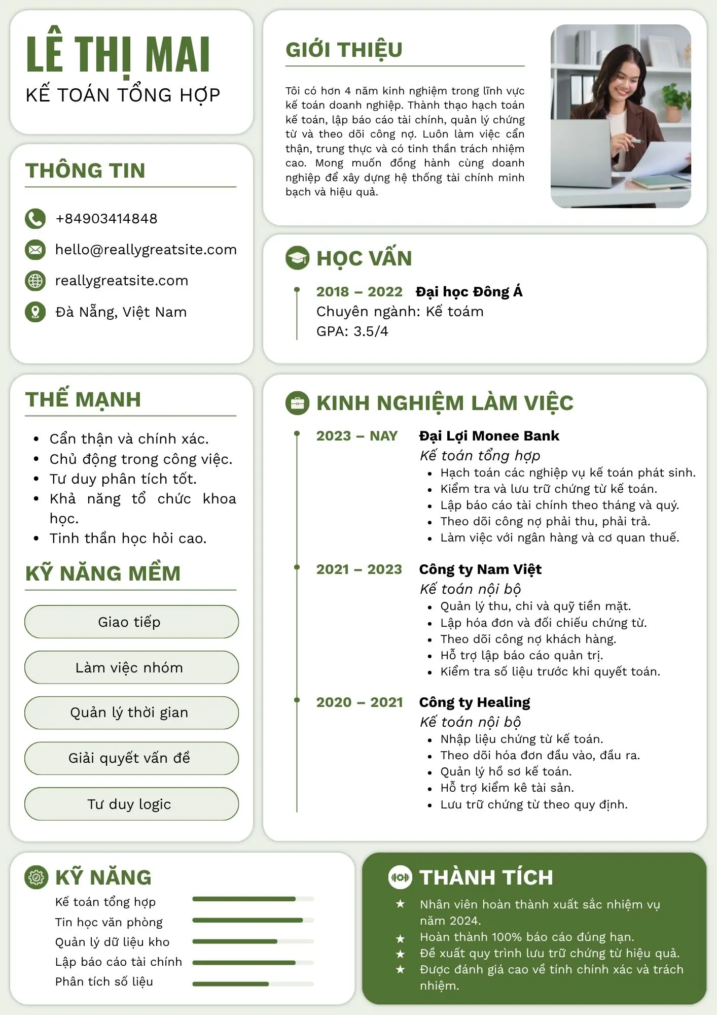 Mẫu CV kế toán tổng hợp có kinh nghiệm