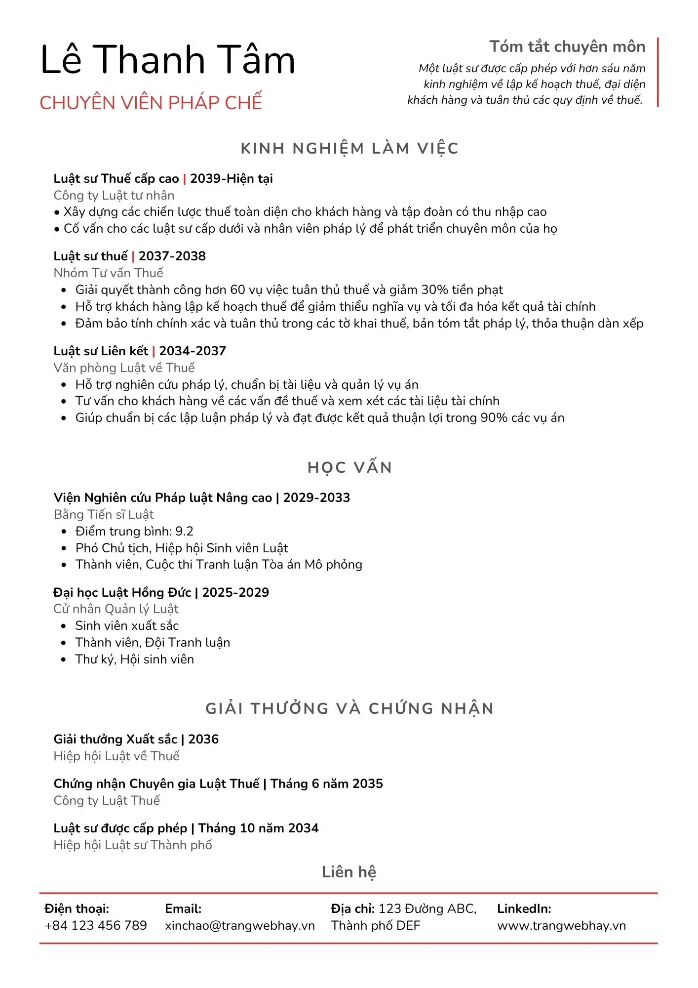 Mẫu CV chuyên viên pháp chế doanh nghiệp