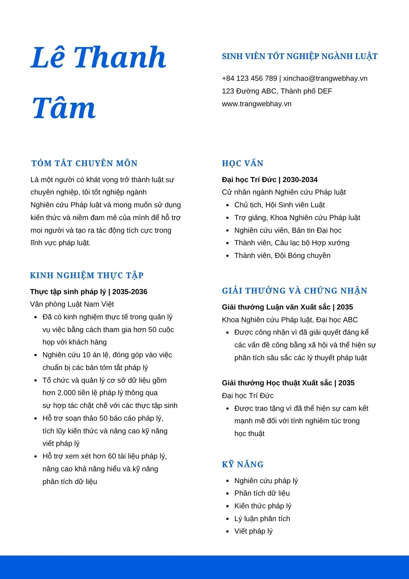 Mẫu CV ngành Luật cho sinh viên mới ra trường